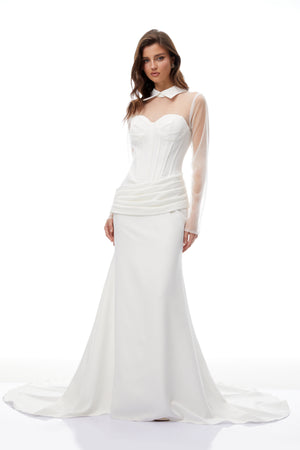 Aurohaya Ivana White Train Design Corset Maxi Dress