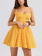 Aurohaya Vintage Lace Sexy Strap Mini Dress Yellow