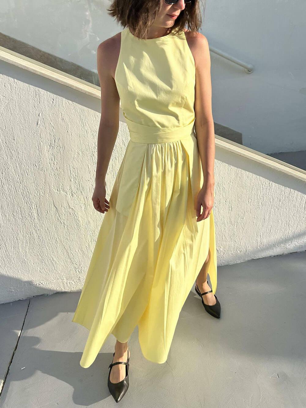 Aurohaya Unique Side Slit Lace-Up Pocket Vest Dress