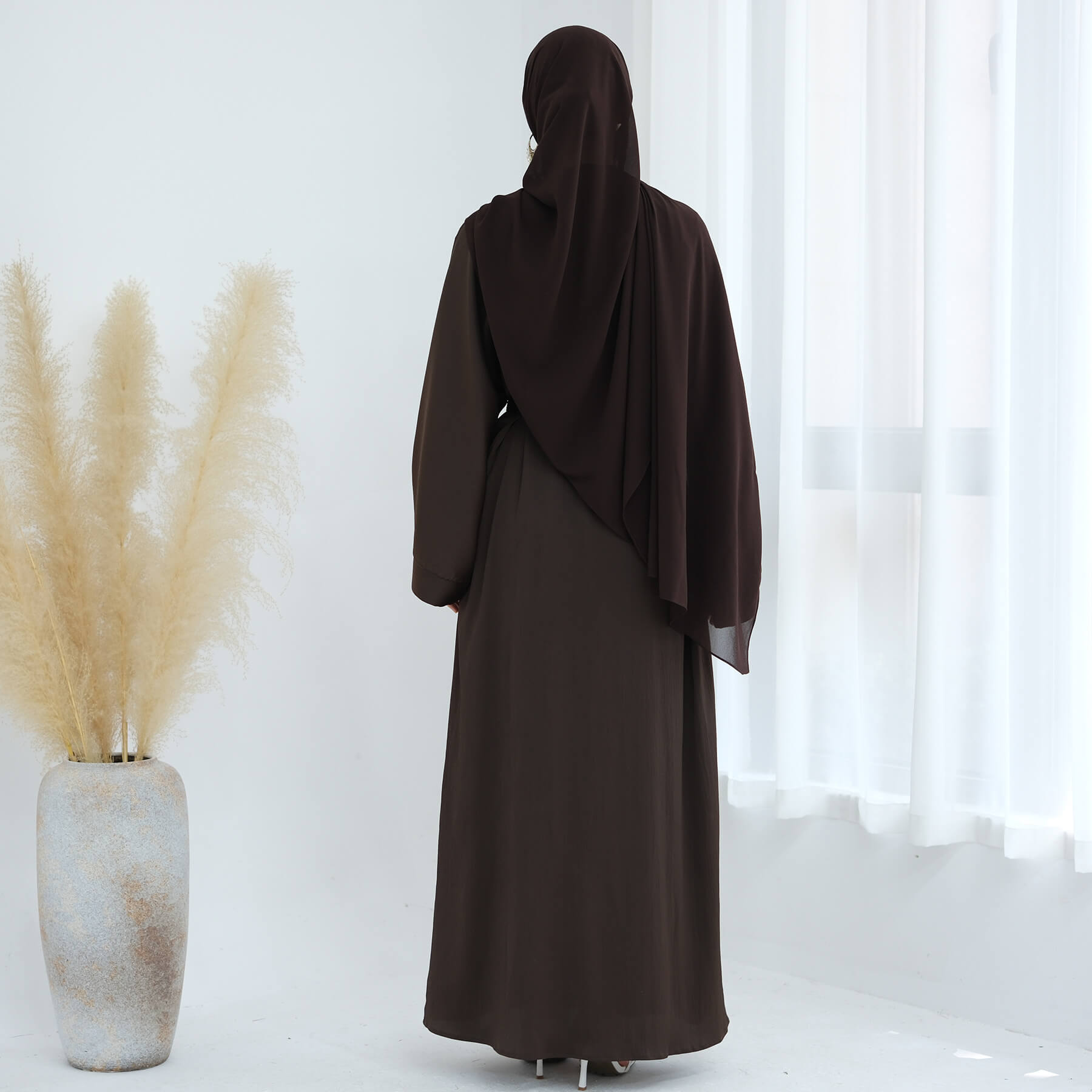 Solid Color Beaded Abaya Cardigan
