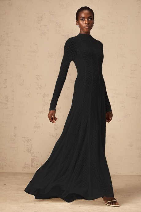 Aurohaya Athena wavy-pattern lace maxi dress in Black