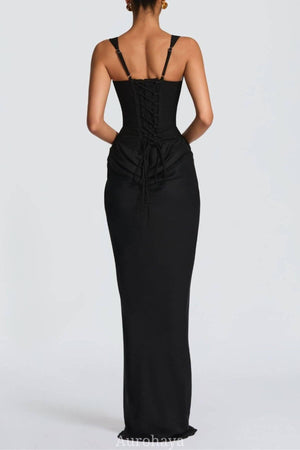 Hortense Square Neck Corset Maxi Dress / Black