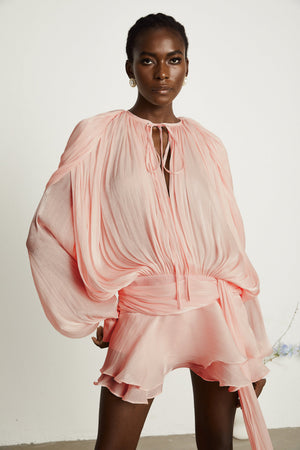 Aurohaya Eugénie Pink Fully Pleated Ruffled Mini Dress