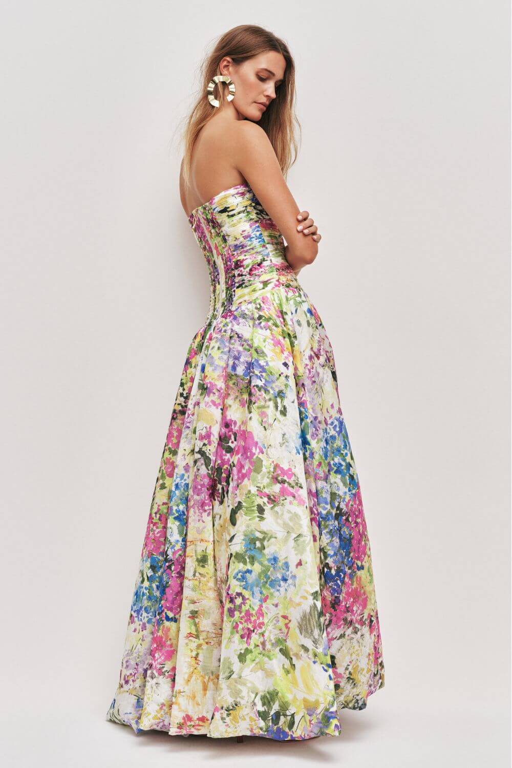 Aurohaya Jeanne Hydrangea Floral Strapless Maxi Dress