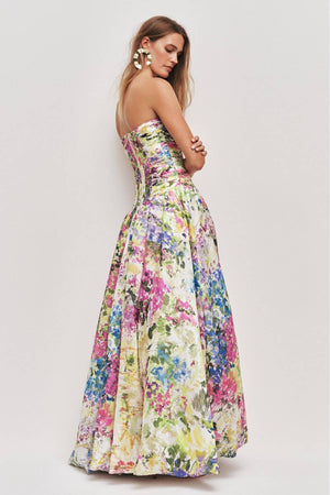 Aurohaya Jeanne Hydrangea Floral Strapless Maxi Dress
