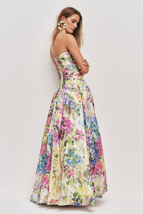 Aurohaya Jeanne Hydrangea Floral Strapless Maxi Dress