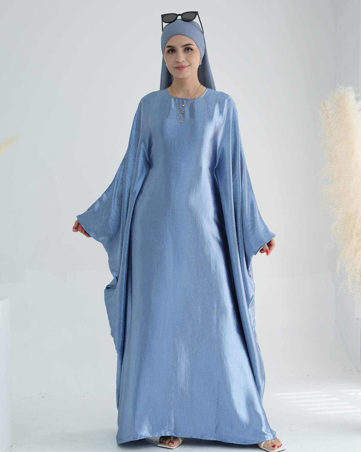 Shiny Satin Butterfly Abaya Dress