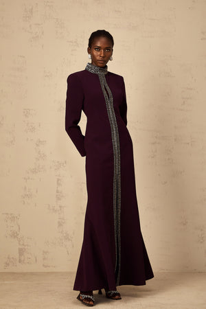 Aurohaya Maëlie Burgundy Embellished Flared Maxi Dress