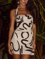 Aurohaya Abstract Print Statement Halter Neck Mini Dress White