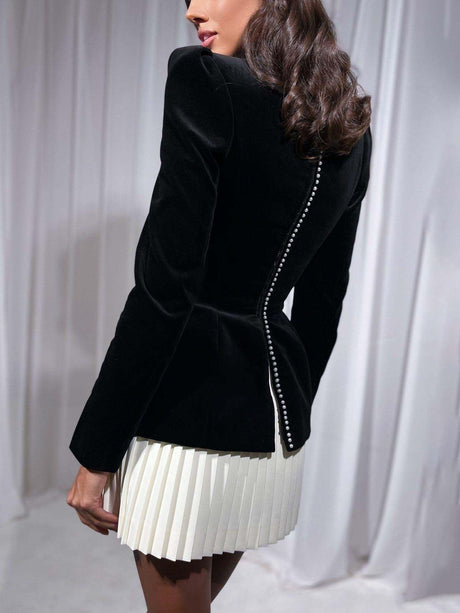 Aurohaya Elegant Colorblock Pleated Hem Mini Dress