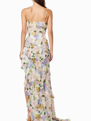 Aurohaya Suspender Printed Ruffle Dress