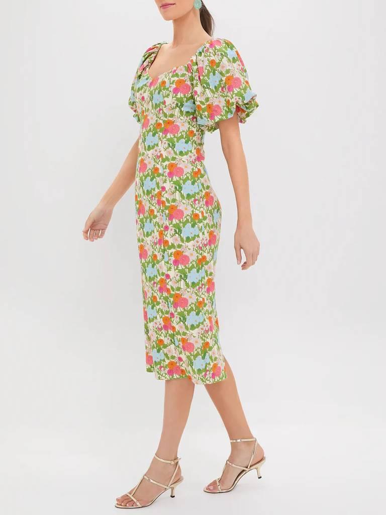 Aurohaya Bubble-Sleeve Floral Dress