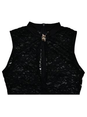 Aurohaya Lace Hollow High Slit Maxi Dress