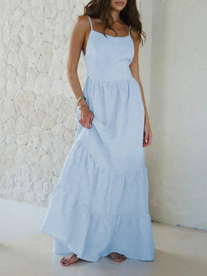 Aurohaya Backless strappy cake dress suspender dress Light blue