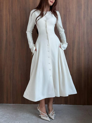 Aurohaya Slim-Fit High-Waist Lace-Up A- Line Midi Dress