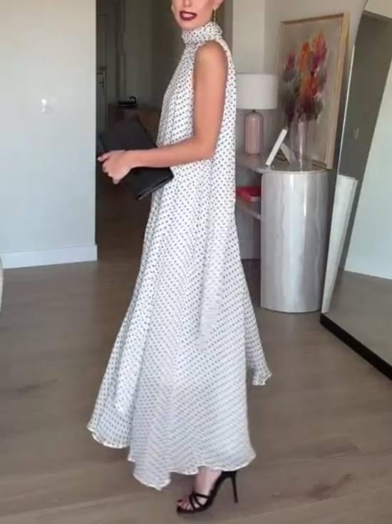 Aurohaya Irregular Hem Polka Dot Dress