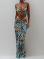 Aurohaya Sexy Hip-Lifting Strappy Printed Beach Dress Blue
