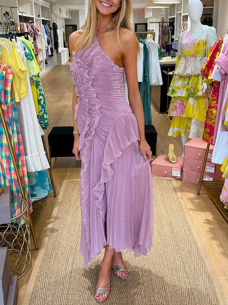 Aurohaya Halter Neck Pleated Backless Dress