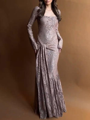 Aurohaya Lace Scarf Design Maxi Dress