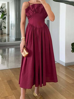 Aurohaya Vintage Tube Top Suspender Dress Wine red