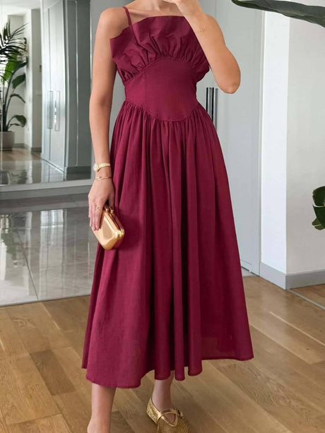 Aurohaya Vintage Tube Top Suspender Dress Wine red