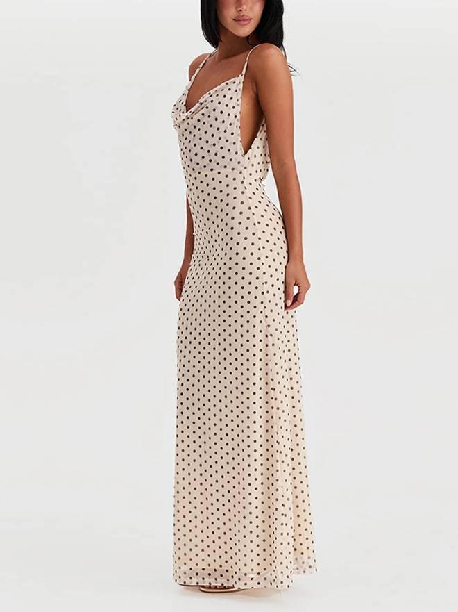 Aurohaya Polka Dot Suspender Irregular Swing Collar Dress