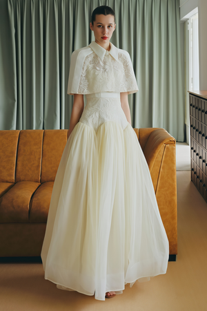 Aurohaya Brooke White Lace Panel Cape & Dress Set