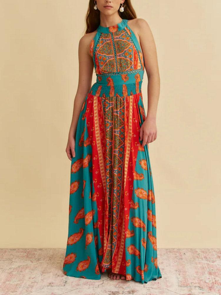 Aurohaya Unique Exquisite Paisley Print Maxi Dress Multi
