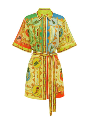 Aurohaya Exquisite Satin Fun Print Mini Dress