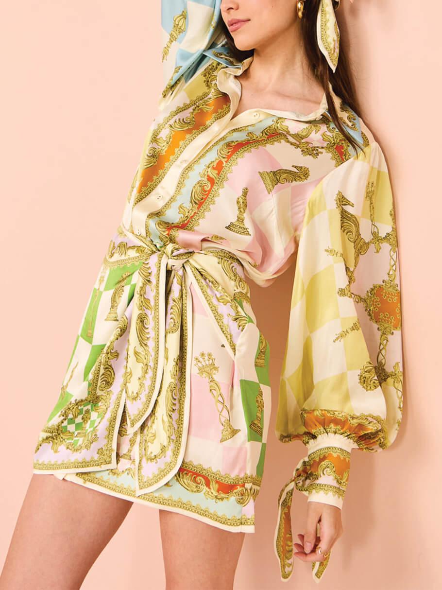 Aurohaya Unique Printed Irregular Knotted Mini Dress
