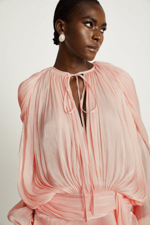 Aurohaya Eugénie Pink Fully Pleated Ruffled Mini Dress