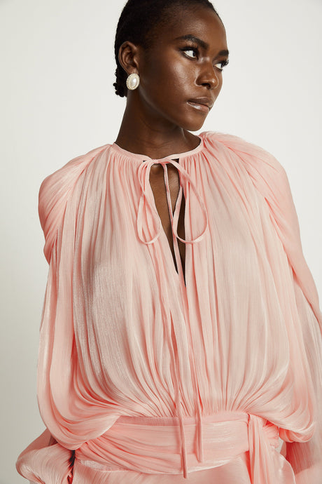 Aurohaya Eugénie Pink Fully Pleated Ruffled Mini Dress