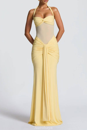 Aurohaya Sévara Halterneck Gathered Maxi Dress Yellow