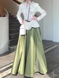 Olive Satin A-Line Full-Circle Maxi Skirt, DES119 [Pre Sale]