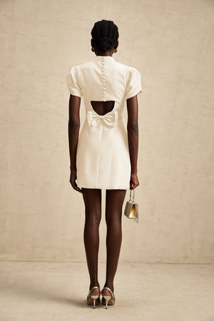 Aurohaya Anna White Petal Sleeve Cut Out Bow Mini Dress