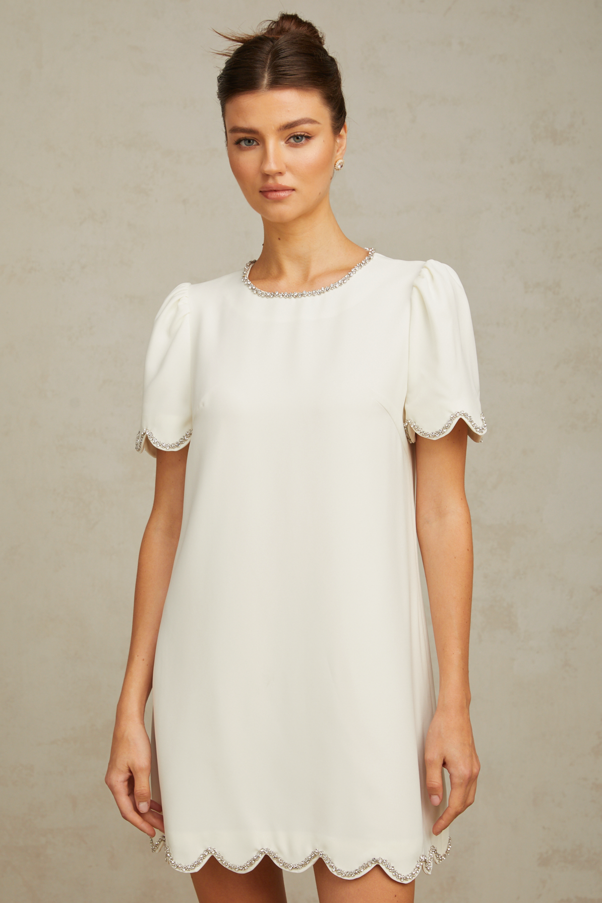 Aurohaya Bérénice white crystal-embellished mini dress
