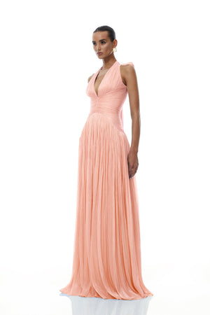 Aurohaya Térébenthine Pink Glossy Gathered Maxi Dress