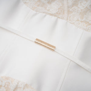 Aurohaya Oona White Floral Lace Pencil Midi Dress