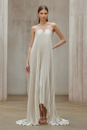 Aurohaya Satiné Gold Fully-pleated Maxi Dress