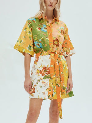 Aurohaya Unique contrasting floral print mini dress Multicolor