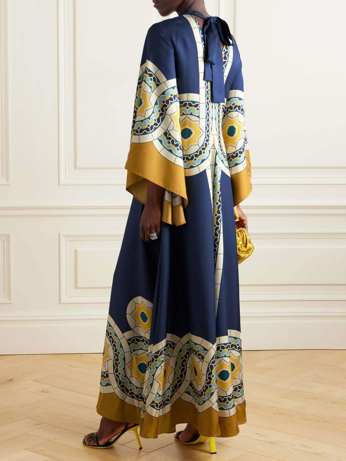 Aurohaya Elegant Vintage Art Print Maxi Dress