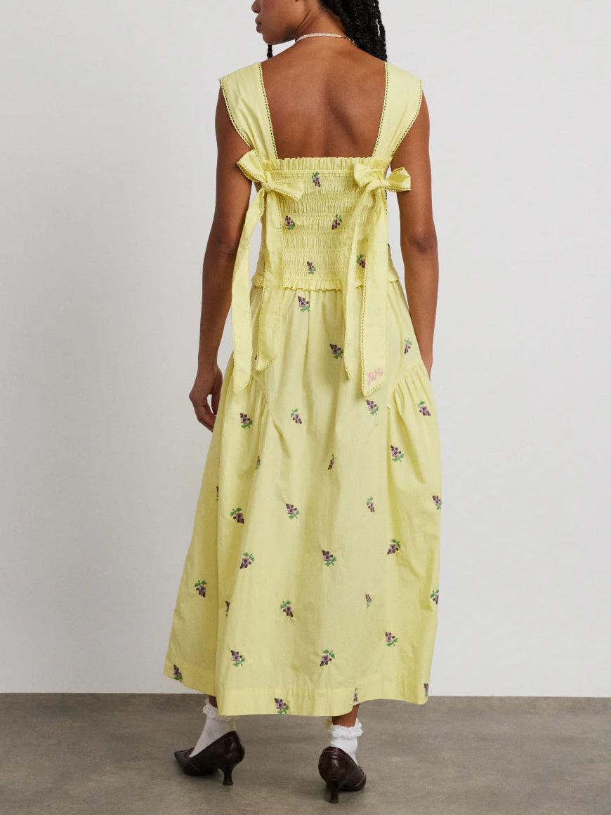Aurohaya Vintage Floral Square Neck A-Line Midi Dress