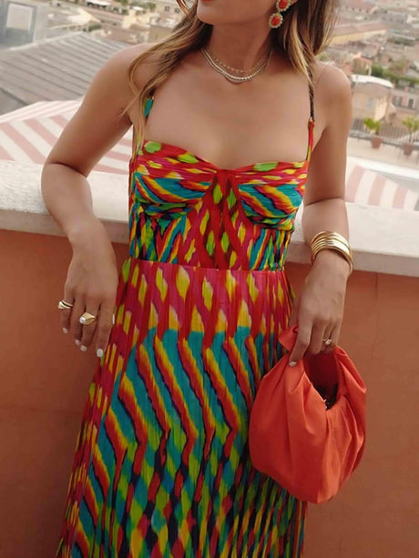 Aurohaya Elegant Personalized Painted Print A-Line Maxi Dress