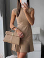 Aurohaya Elegant Cap Sleeve Pleated Mini Dress Apricot