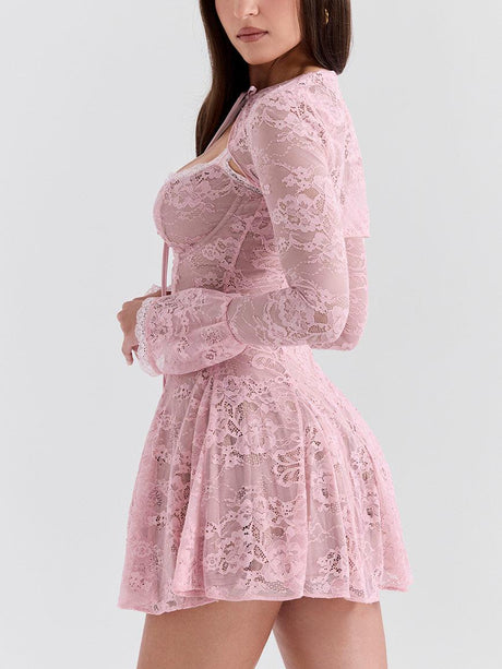 Aurohaya Elegant Vintage Sexy Lace Mini Dress