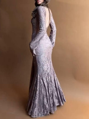 Aurohaya Lace Scarf Design Maxi Dress
