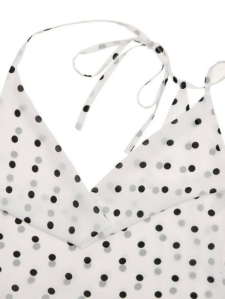 Aurohaya Polka Dot Suspender Irregular Swing Collar Dress