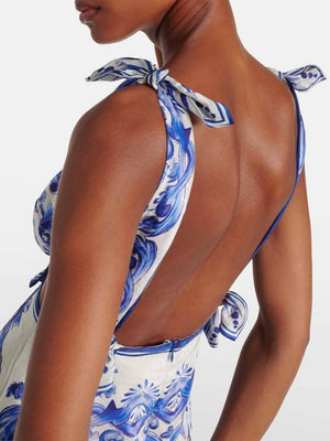 Aurohaya Printed Lace-Up Midi Dress