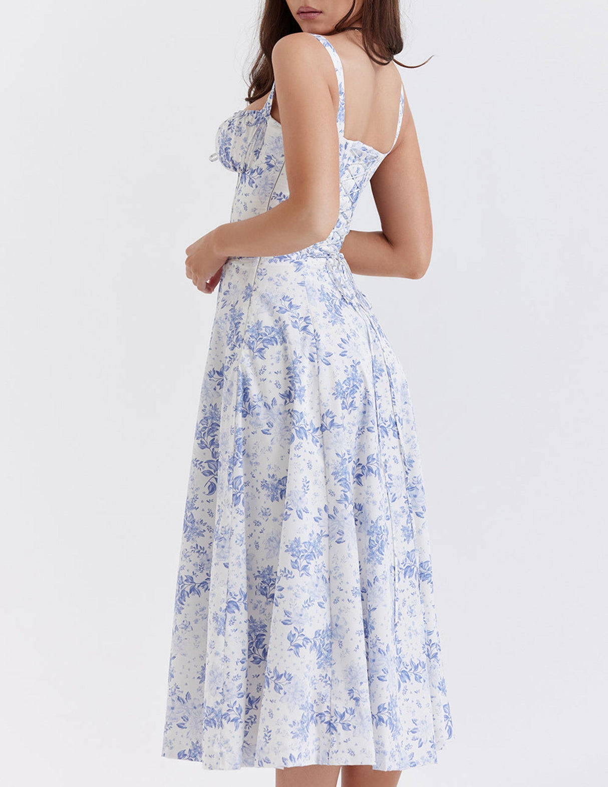Aurohaya Rose Print Herringbone Slip Dress