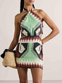 Aurohaya Unique Vintage Ethnic Print Backless Mini Dress Multicolor